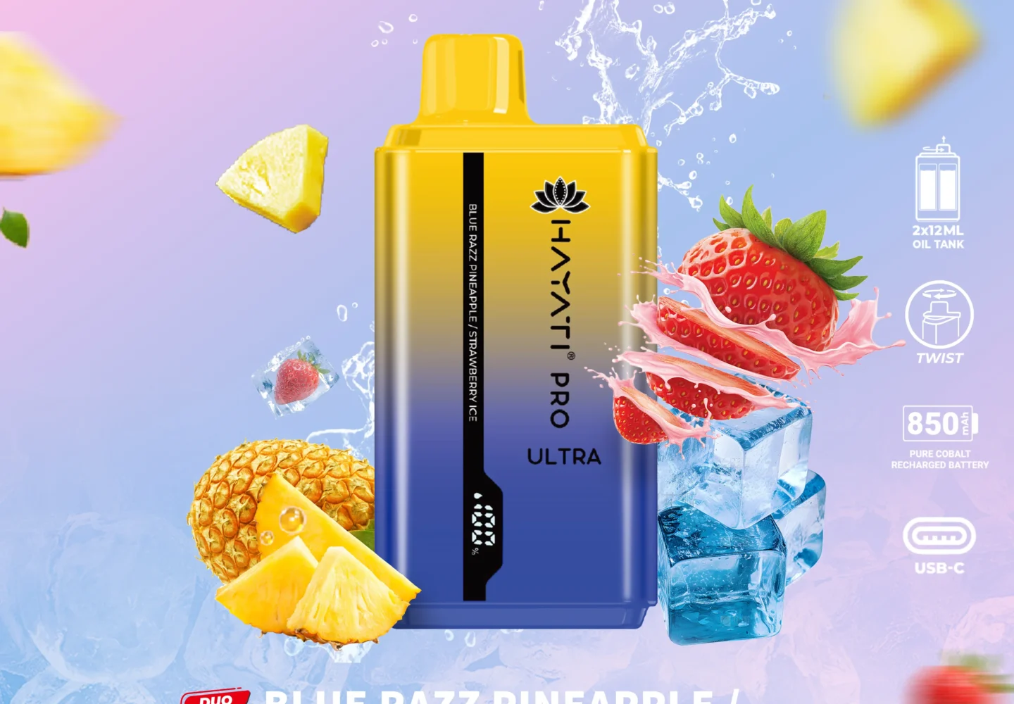 Hayati ultra disposable vape-pineapple and strawbaerry iceflavour with 6000 puffs of legal distribution of vapes